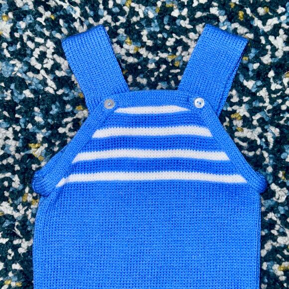 Handmade Infant Blue & White Knit Overalls - Picture 2 of 7
